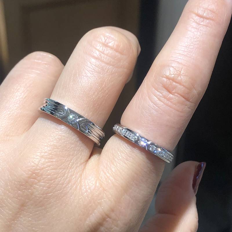 情侣对戒S925银镀白金定制选款副石莫桑钻0.4ct